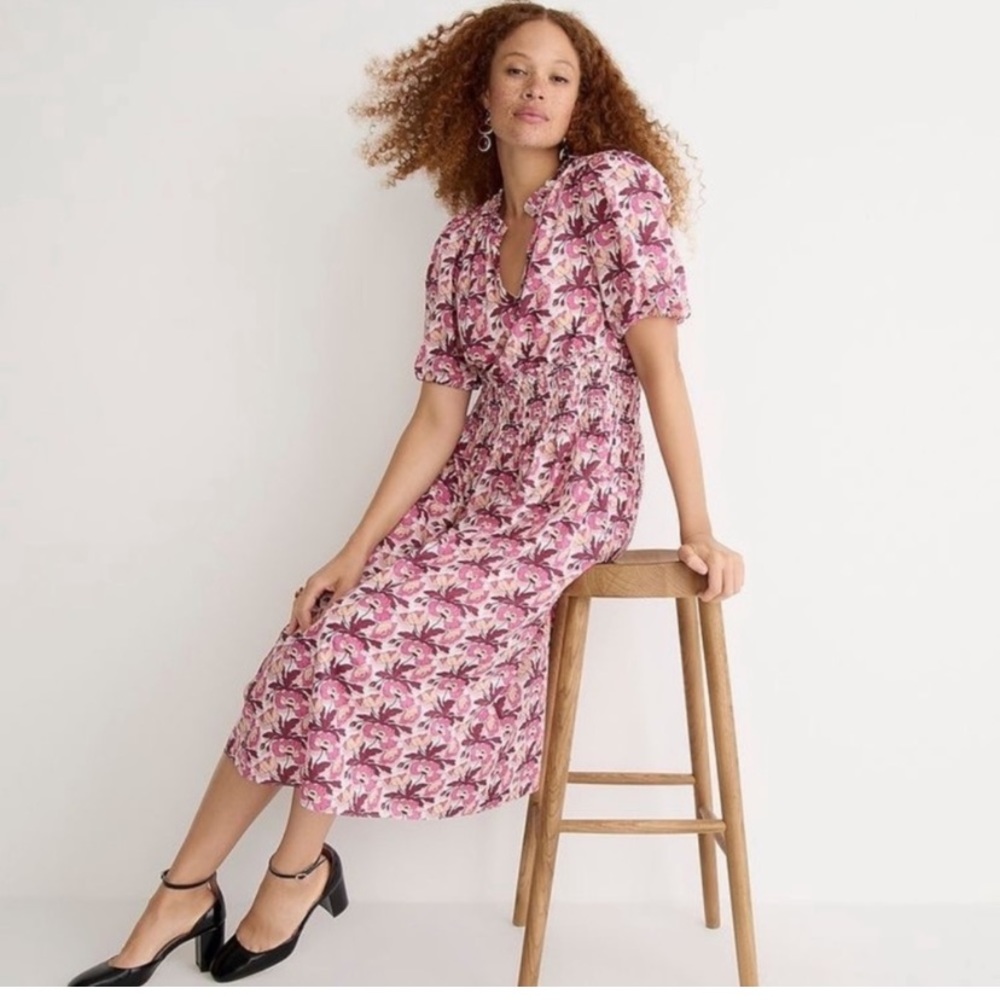 J. Crew Pink Floral Midi Dress